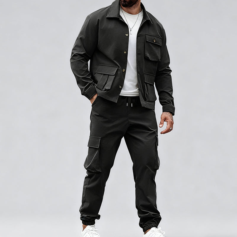Veste rétro et pantalon cargo pour homme, ensemble 2 pièces