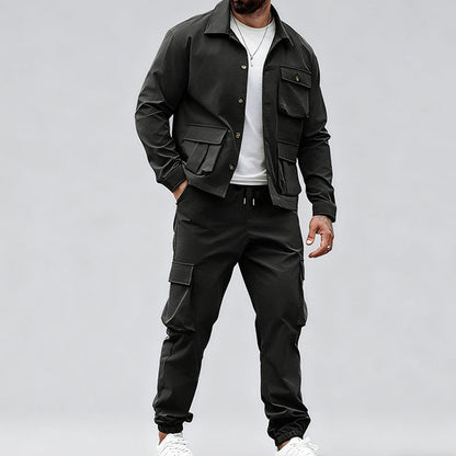 Veste rétro et pantalon cargo pour homme, ensemble 2 pièces
