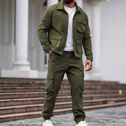 Veste rétro et pantalon cargo pour homme, ensemble 2 pièces