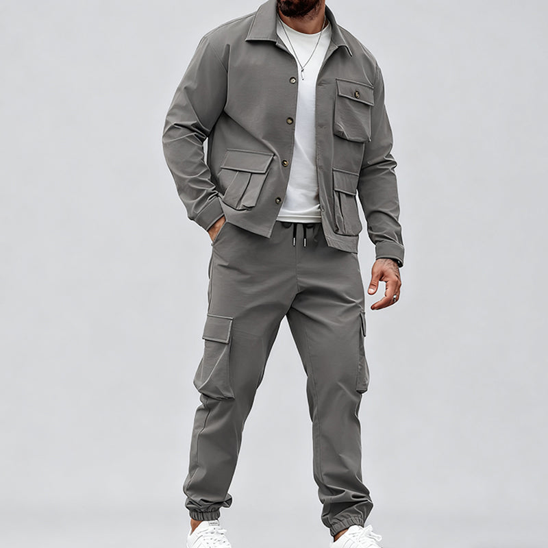 Veste rétro et pantalon cargo pour homme, ensemble 2 pièces