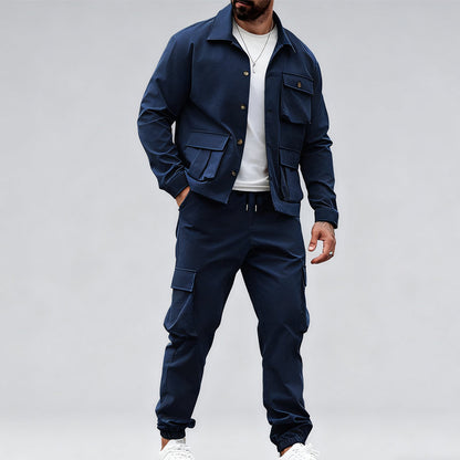 Veste rétro et pantalon cargo pour homme, ensemble 2 pièces