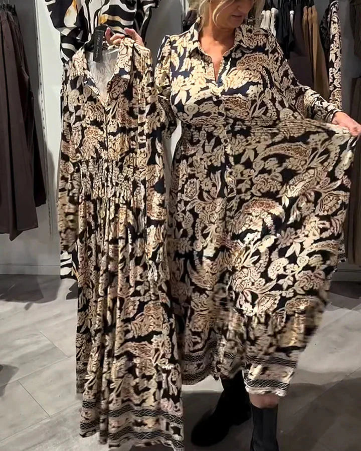 Robe chemise vintage à fleurs avec boutonnage à la taille