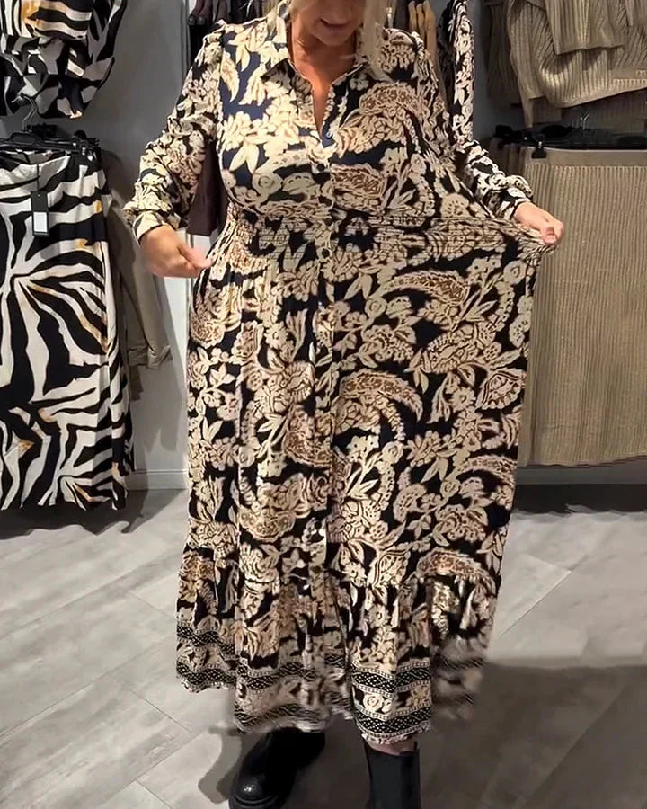 Robe chemise vintage à fleurs avec boutonnage à la taille