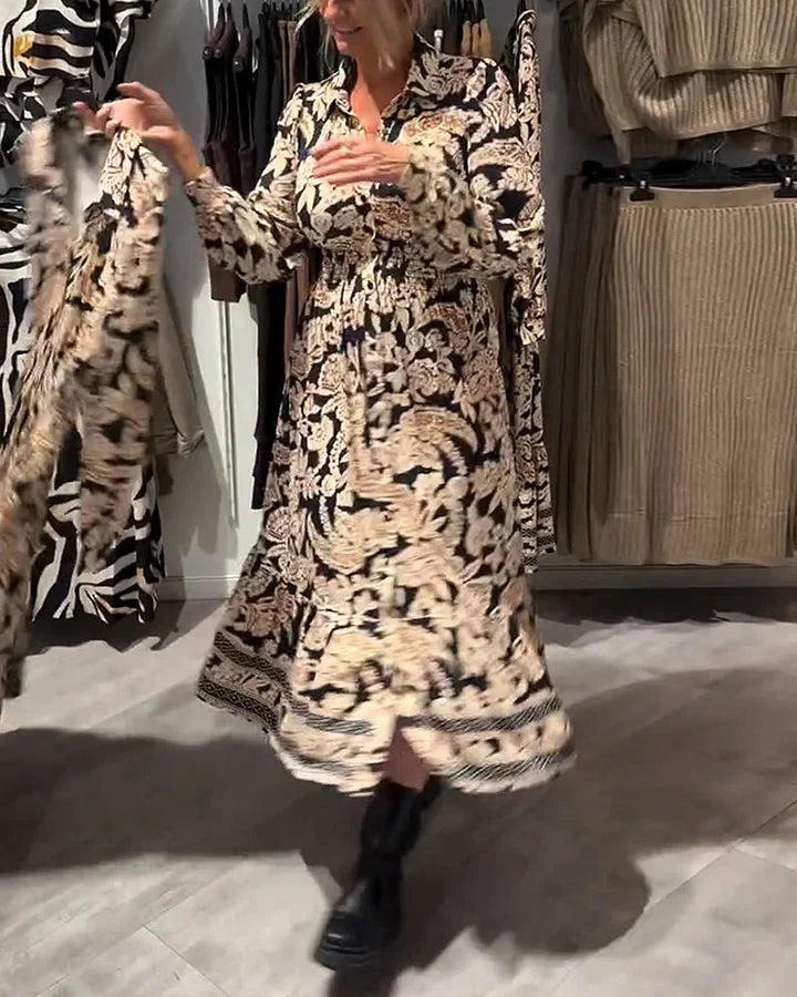 Robe chemise vintage à fleurs avec boutonnage à la taille