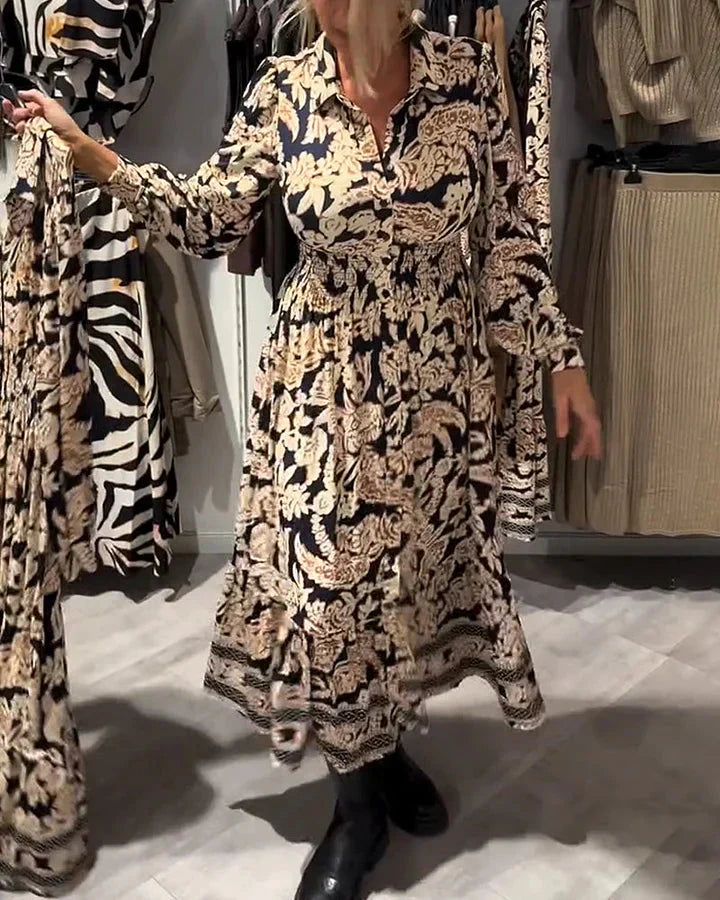 Robe chemise vintage à fleurs avec boutonnage à la taille