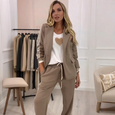 Ensemble 2 pièces blazer et pantalon à rayures latérales tendance