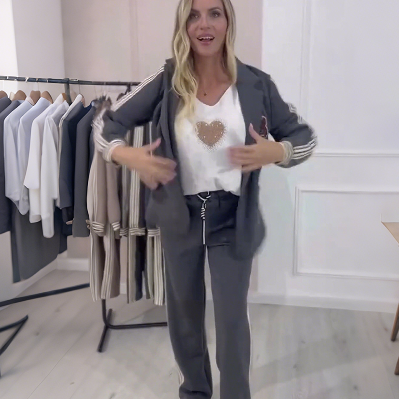 Ensemble 2 pièces blazer et pantalon à rayures latérales tendance