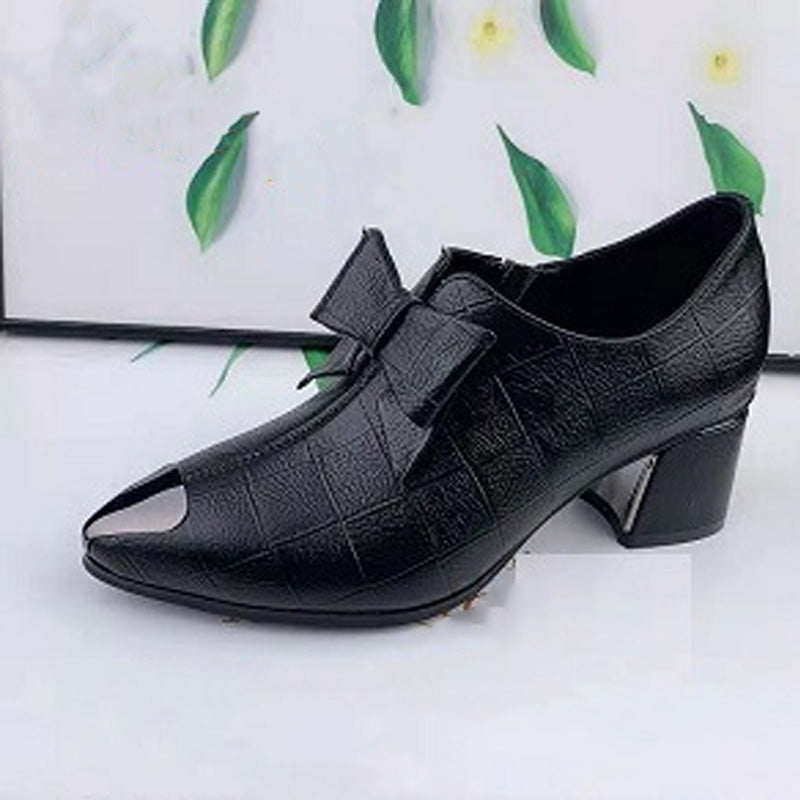 Chaussures à talons carrés et bout pointu en cuir PU pour femmes