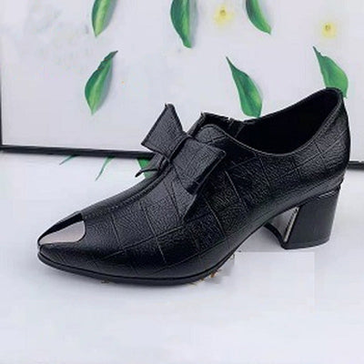 Chaussures à talons carrés et bout pointu en cuir PU pour femmes