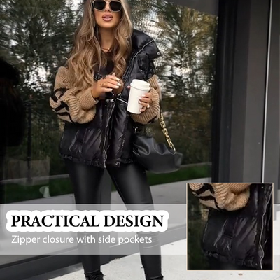 Blouson bouffant à capuche à manches en tricot patchwork pour femme