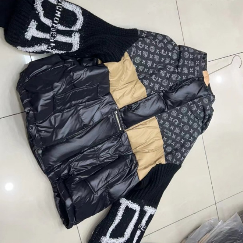 Blouson bouffant à capuche à manches en tricot patchwork pour femme