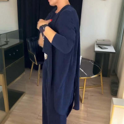 Ensemble Élégant Long Cardigan & Haut & Pantalon 3 Pièces