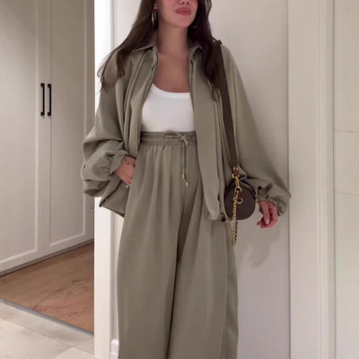 🔥Soldes : 50 % DE RÉDUCTION🔥Veste ample avec fermeture éclair et pantalon large