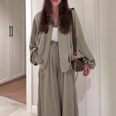 🔥Soldes : 50 % DE RÉDUCTION🔥Veste ample avec fermeture éclair et pantalon large