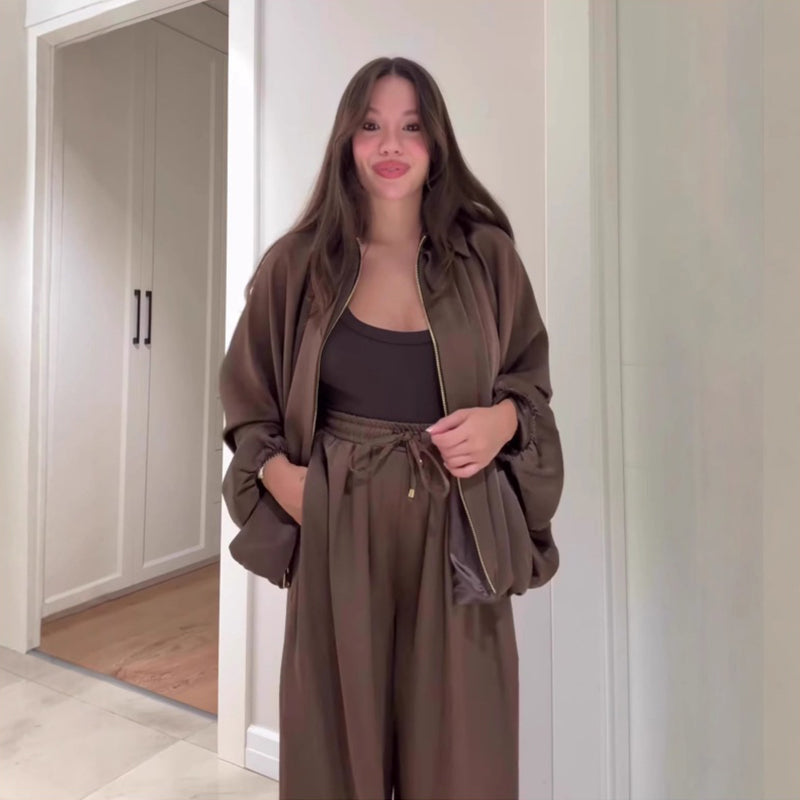 🔥Soldes : 50 % DE RÉDUCTION🔥Veste ample avec fermeture éclair et pantalon large