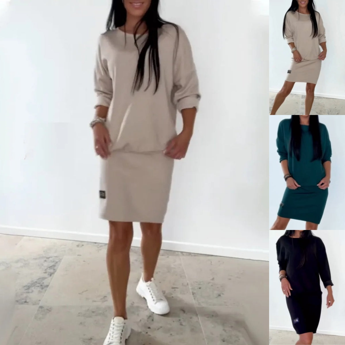 Robe sweat-shirt décontractée à col rond pour femme