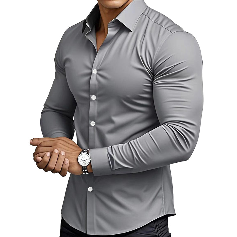 📢64% de réduction！！！📍Chemise Boutonnée à Manches Longues à Col Revers de Couleur Unie pour Homme