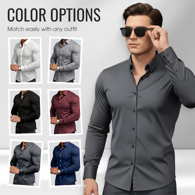 📢64% de réduction！！！📍Chemise Boutonnée à Manches Longues à Col Revers de Couleur Unie pour Homme