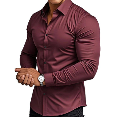 📢64% de réduction！！！📍Chemise Boutonnée à Manches Longues à Col Revers de Couleur Unie pour Homme