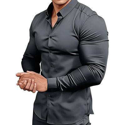 📢64% de réduction！！！📍Chemise Boutonnée à Manches Longues à Col Revers de Couleur Unie pour Homme