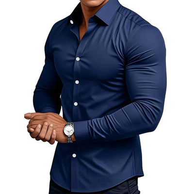 📢64% de réduction！！！📍Chemise Boutonnée à Manches Longues à Col Revers de Couleur Unie pour Homme