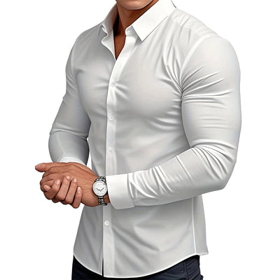 📢64% de réduction！！！📍Chemise Boutonnée à Manches Longues à Col Revers de Couleur Unie pour Homme