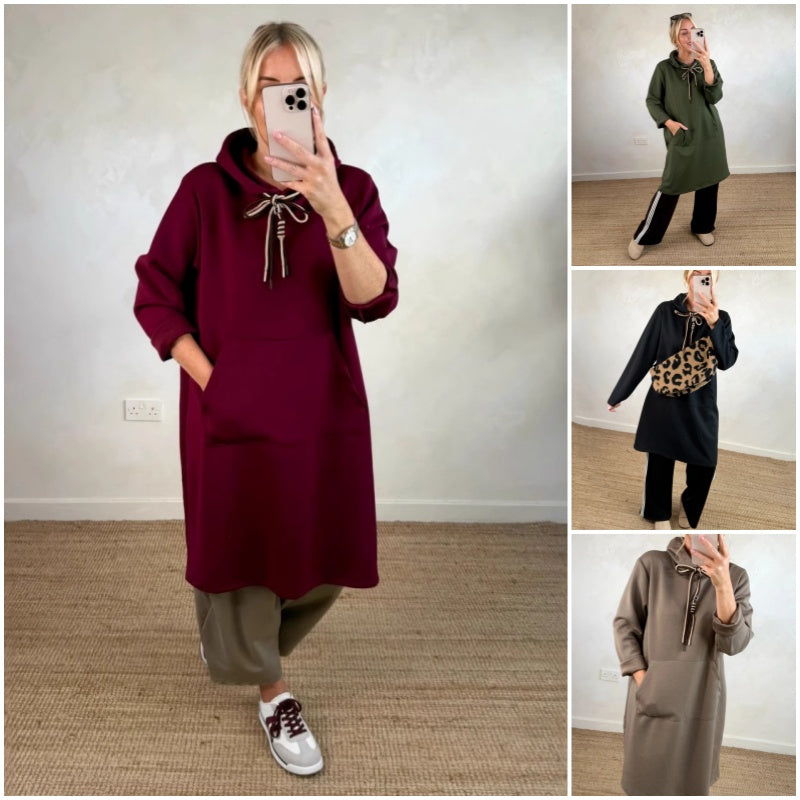 Robe oversize à manches longues et capuche pour femmes, avec poches