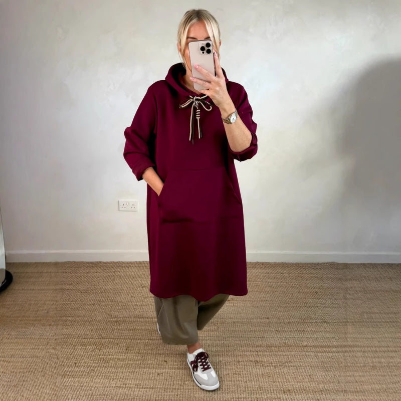 Robe oversize à manches longues et capuche pour femmes, avec poches