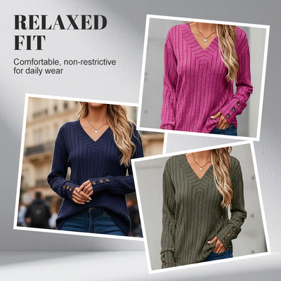 Haut décontracté à col en V et manches longues pour femmes