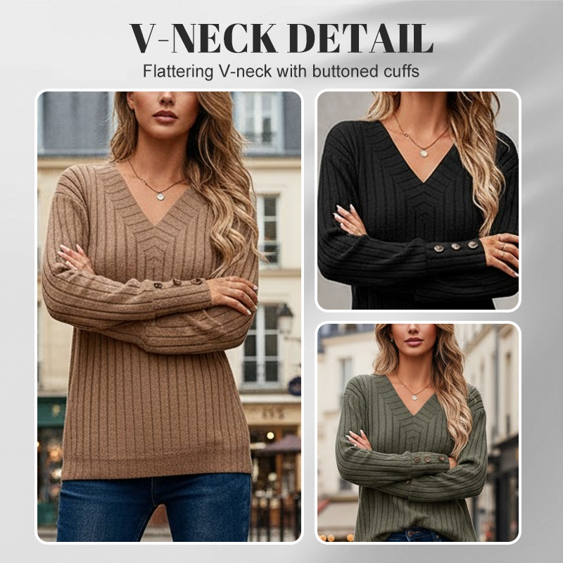 Haut décontracté à col en V et manches longues pour femmes