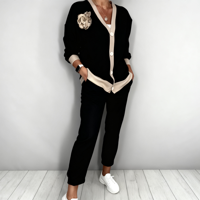 🔥Offre à durée limitée - 💃Ensemble 2 pièces pour femme composé d'un haut décolleté en V décontracté et d'un pantalon taille haute