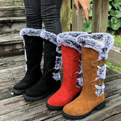 Bottes de neige mi-mollet épaisses en peluche pour femmes【Livraison gratuite】